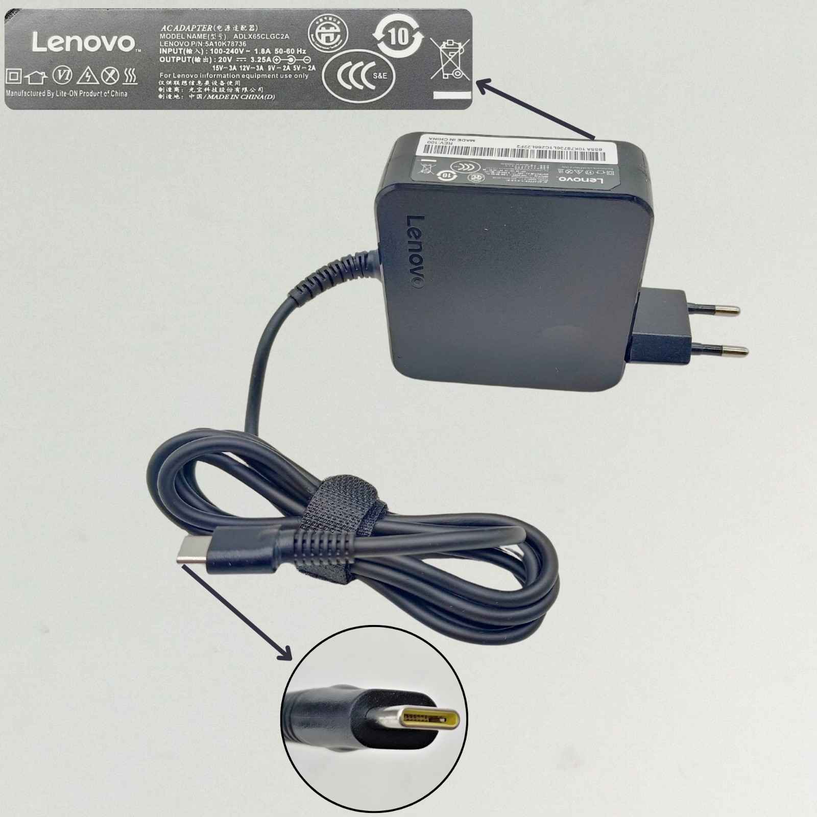 ADAPTOR LENOVO 20V 3.25A TYPE-C 65W LOGO (32565C)