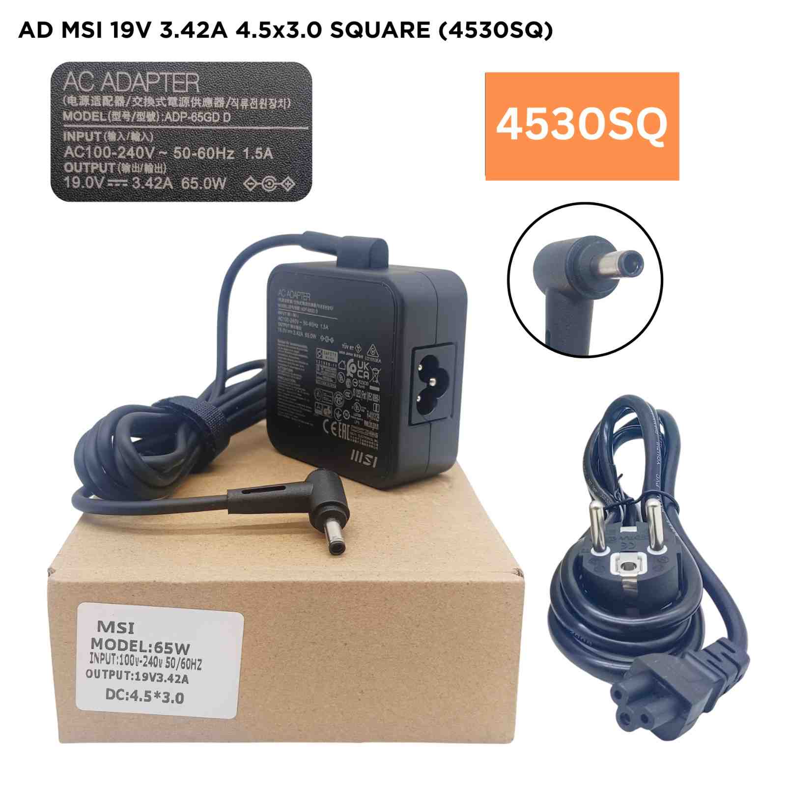 ADAPTOR MSI 19V 3.42A 4.5*3.0 SQUARE (4530SQ)