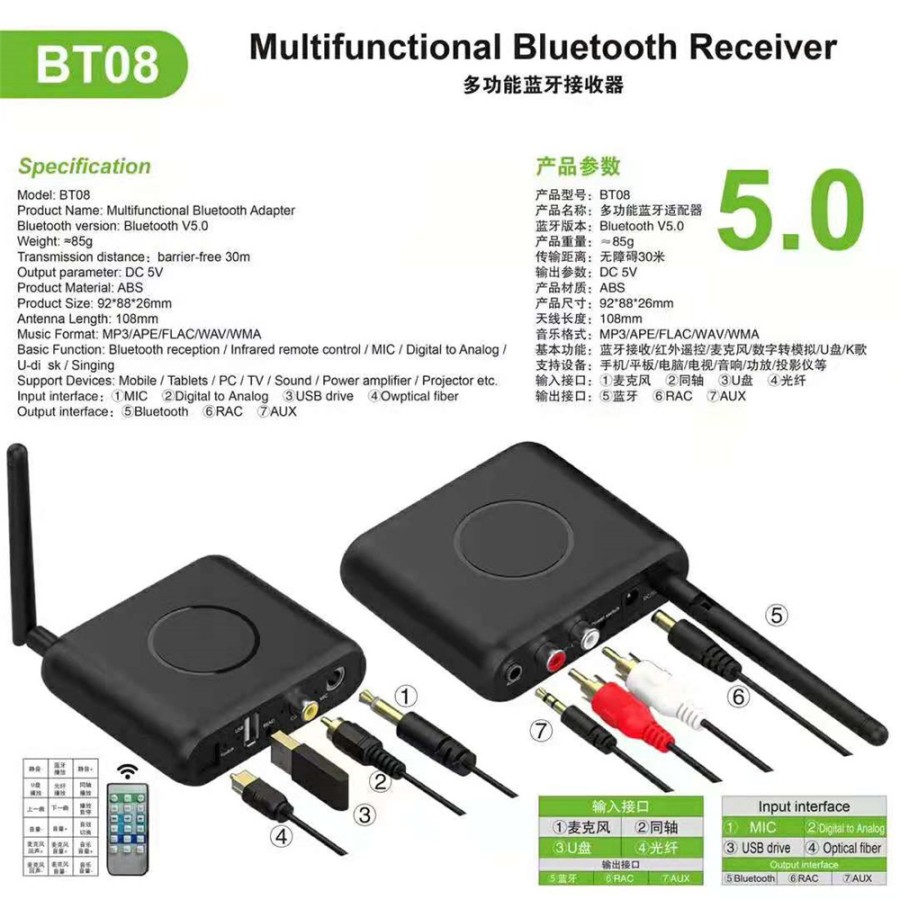 BLUETOOTH RECEIVER MULTIFUNCTIONAL BT08 5.0