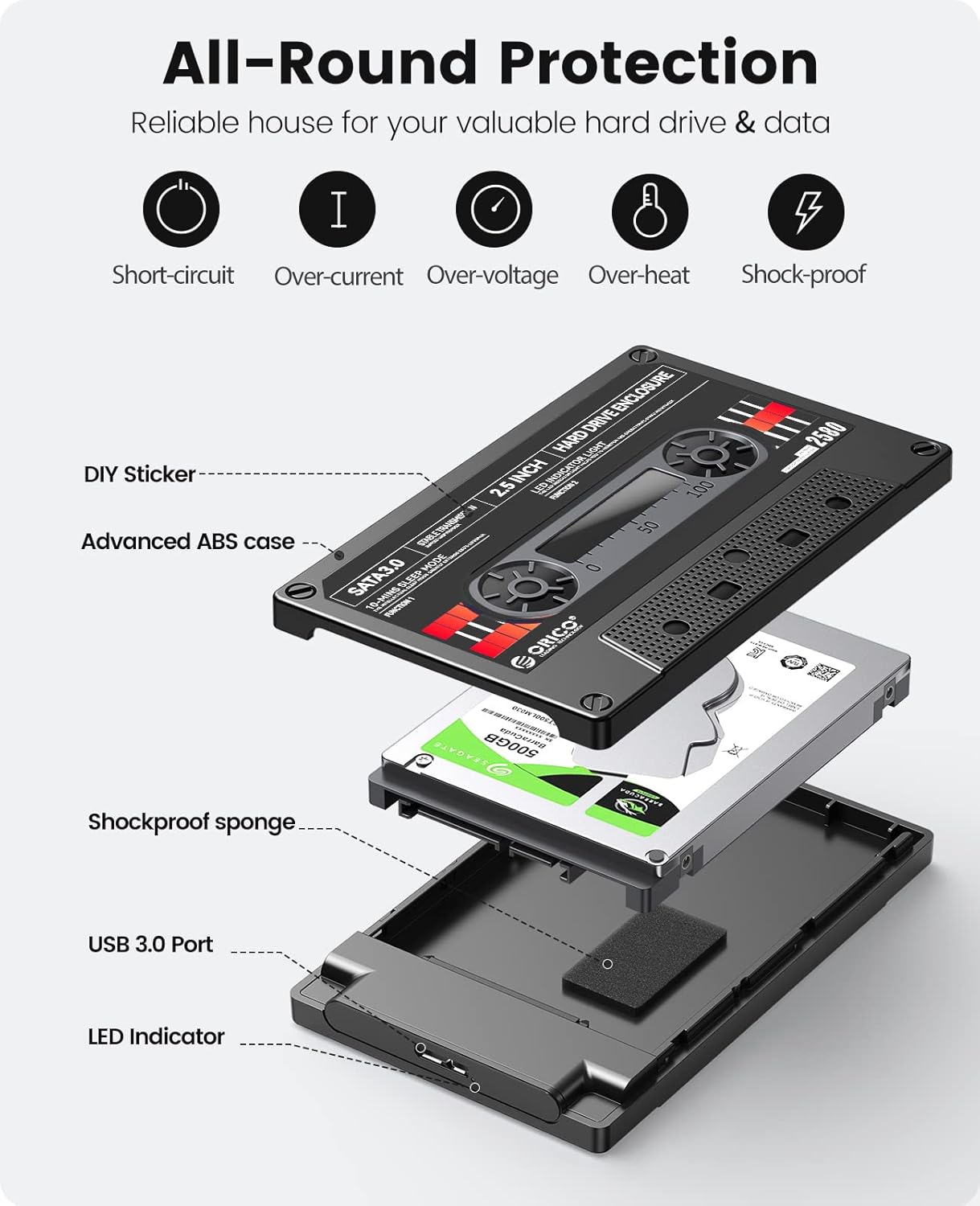 CASE HDD 2,5 SATA USB 3.0 ORICO 2580U3 TRANSPARAN KASET