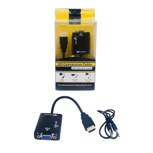 KABEL CONVERTER HDMI TO VGA+AUDIO PACKING KUNING