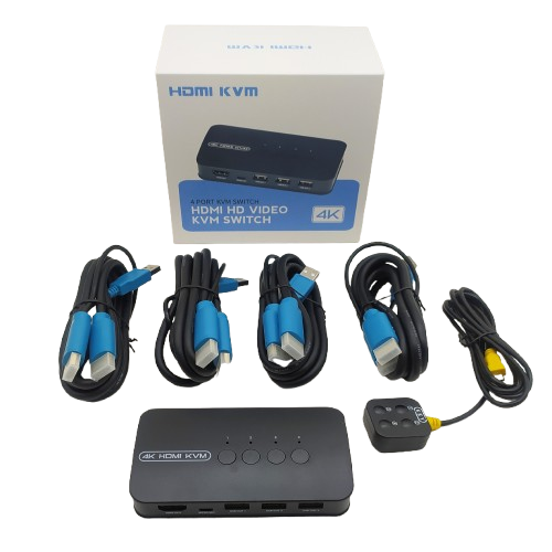 KVM SWITCH HDMI 4PORT USB 2.0 + CONTROLLER + KABEL