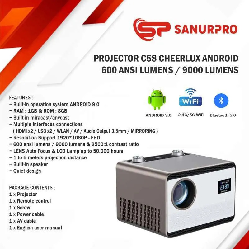 Cheerlux C58 Android Projector 9000 Lumens