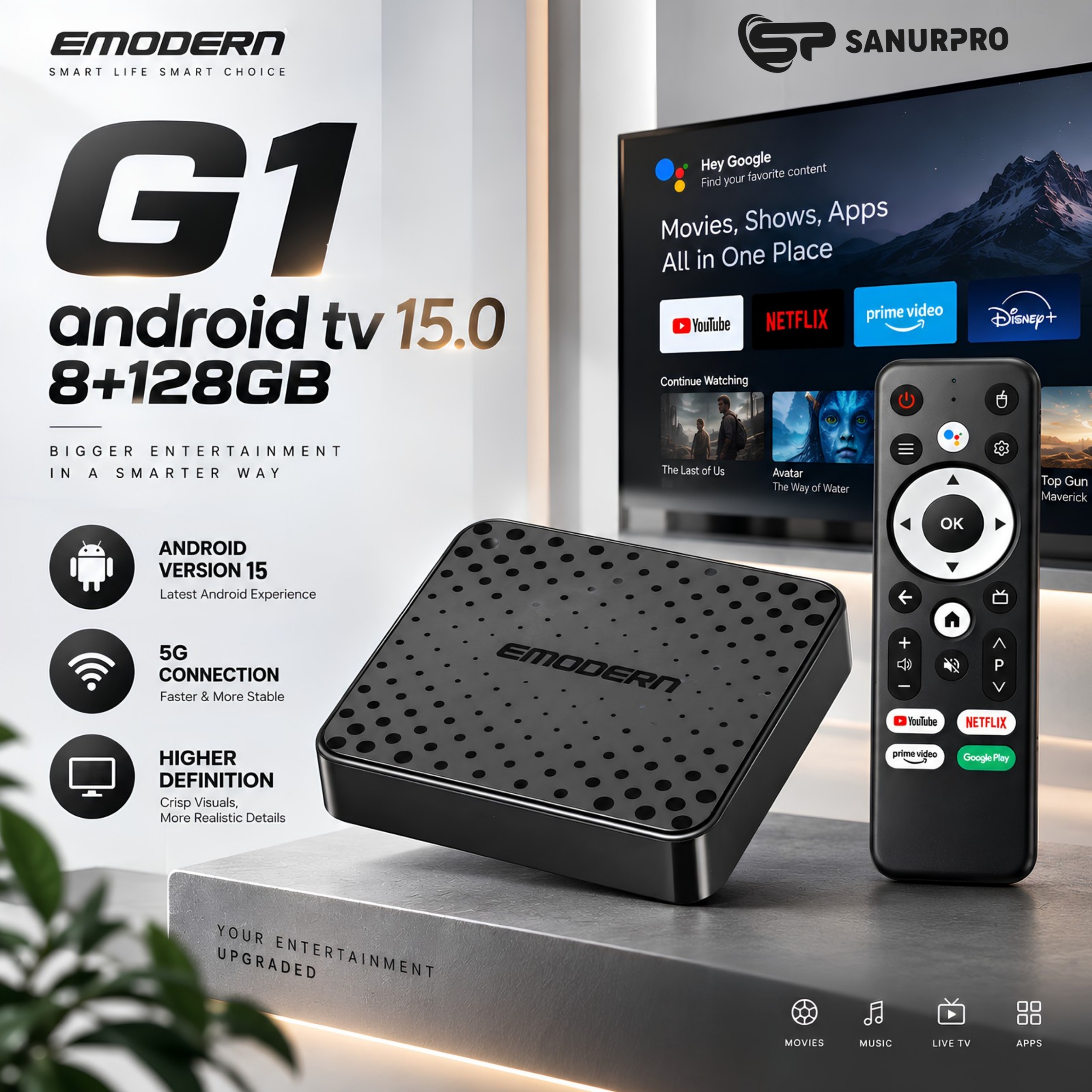 TV ANDROID 15.0 G1 8GB + 128GB