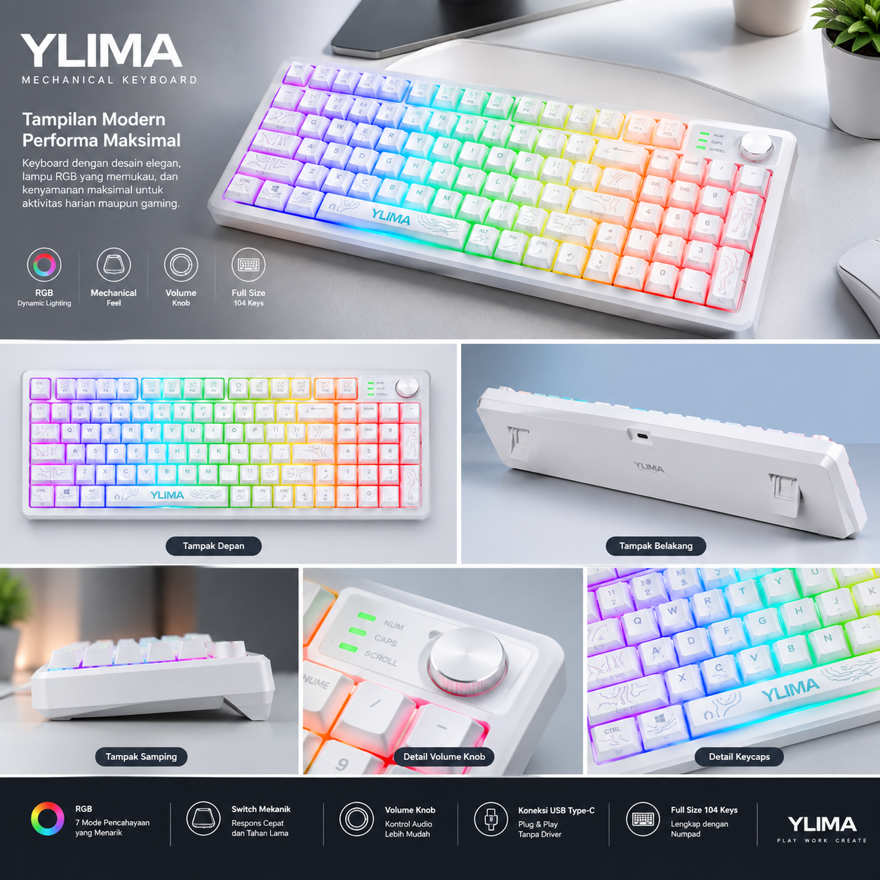 KB GAMING SANURPRO G516Y RGB 3 MODE (BT,WR,TYPE-C)