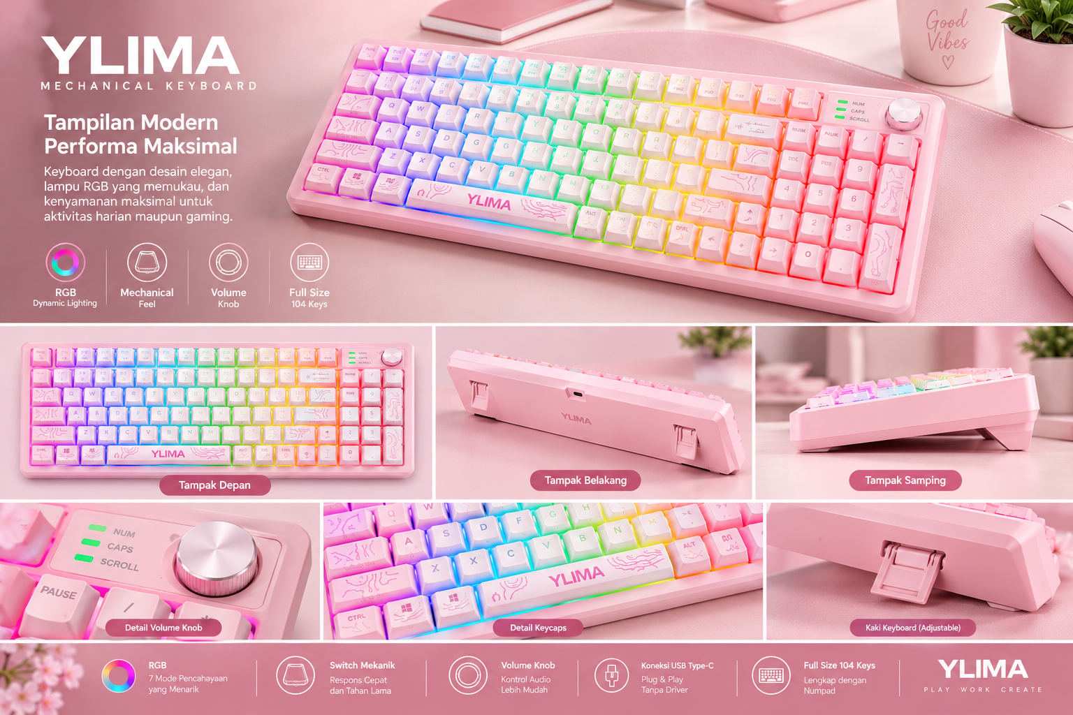 KB GAMING SANURPRO G516Y RGB 3 MODE (BT,WR,TYPE-C)