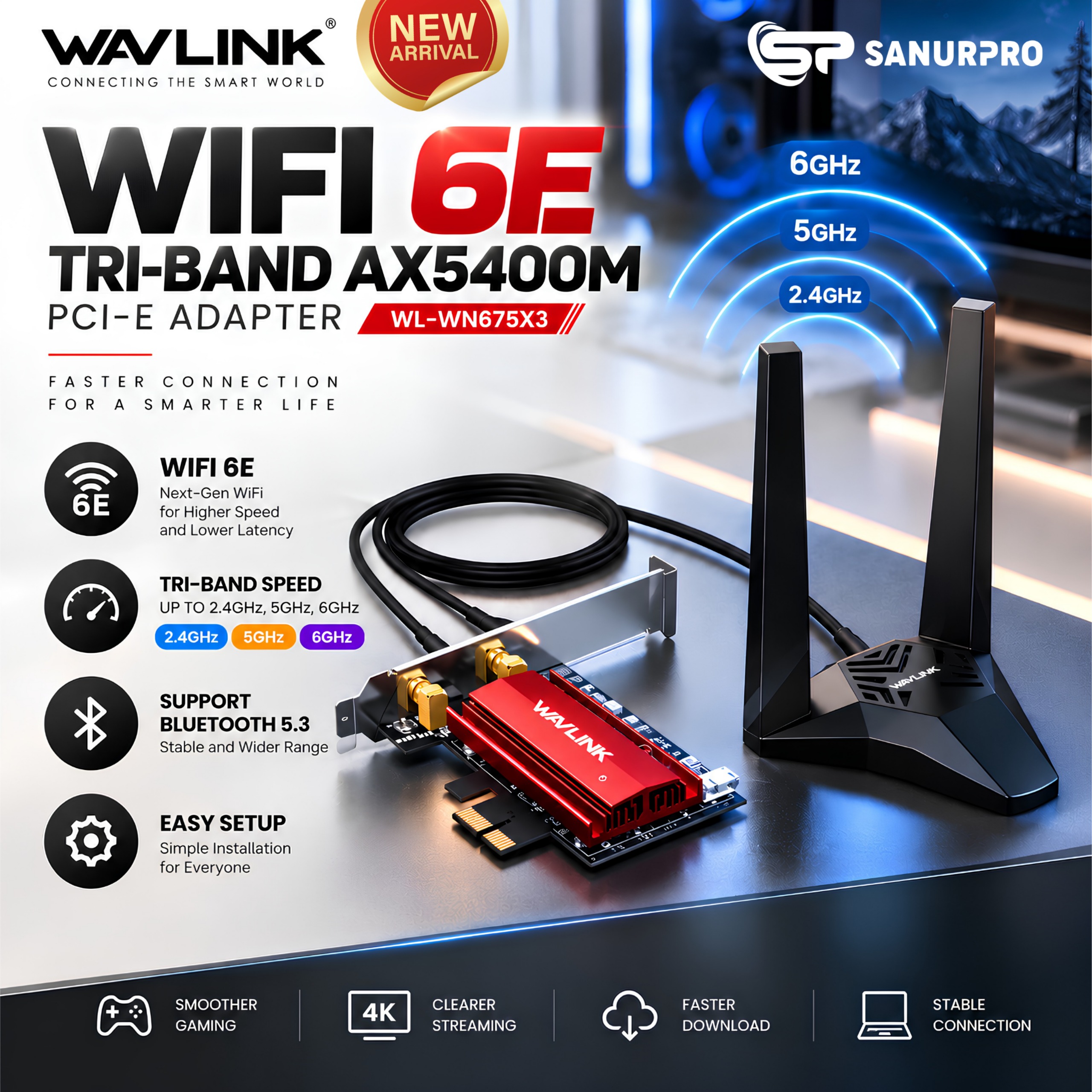 WAVLINK WL-675X3 AX5400M WIFI 6E PCIE NETWORK CARD