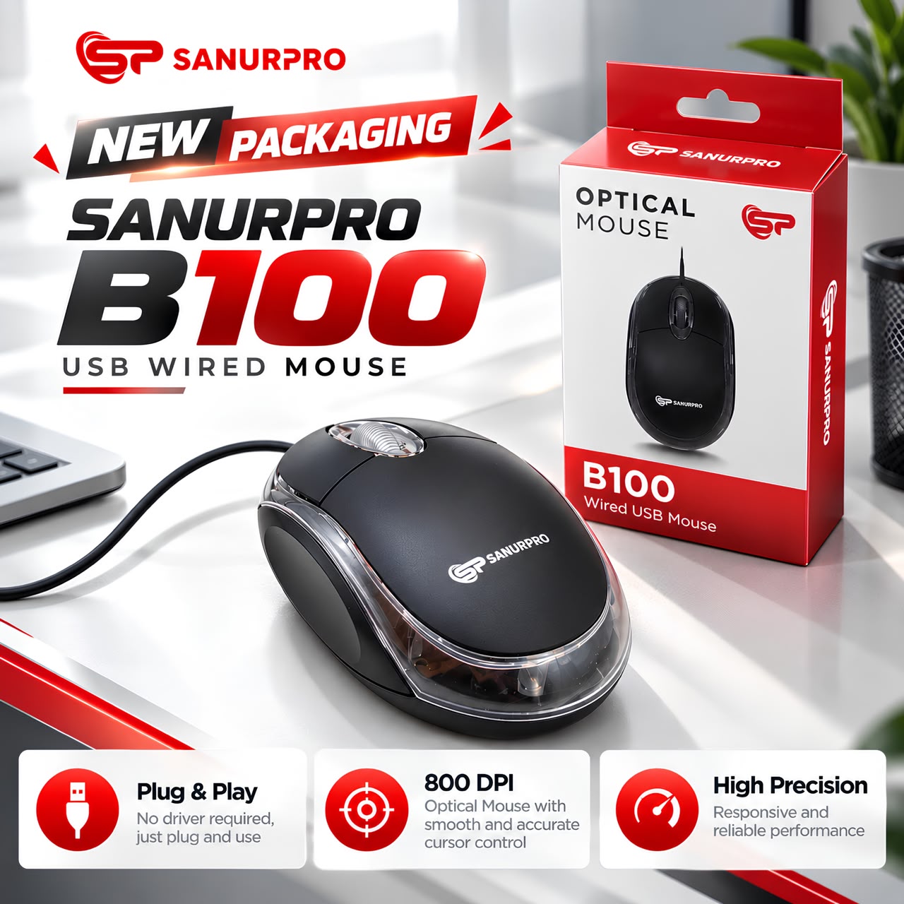 MOUSE SANURPRO USB B100