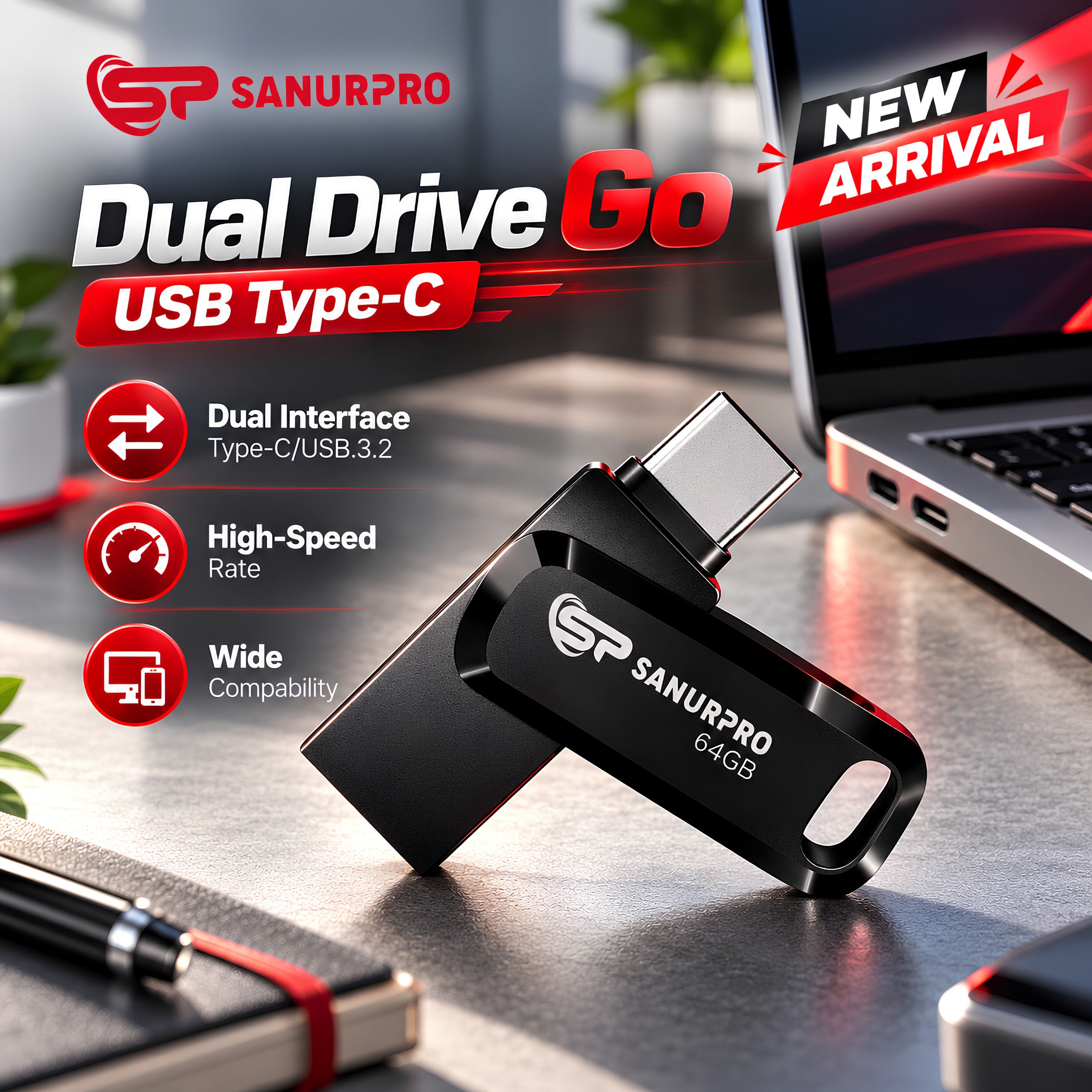 FLASHDISK SANURPRO 64GB OTG TYPE-C