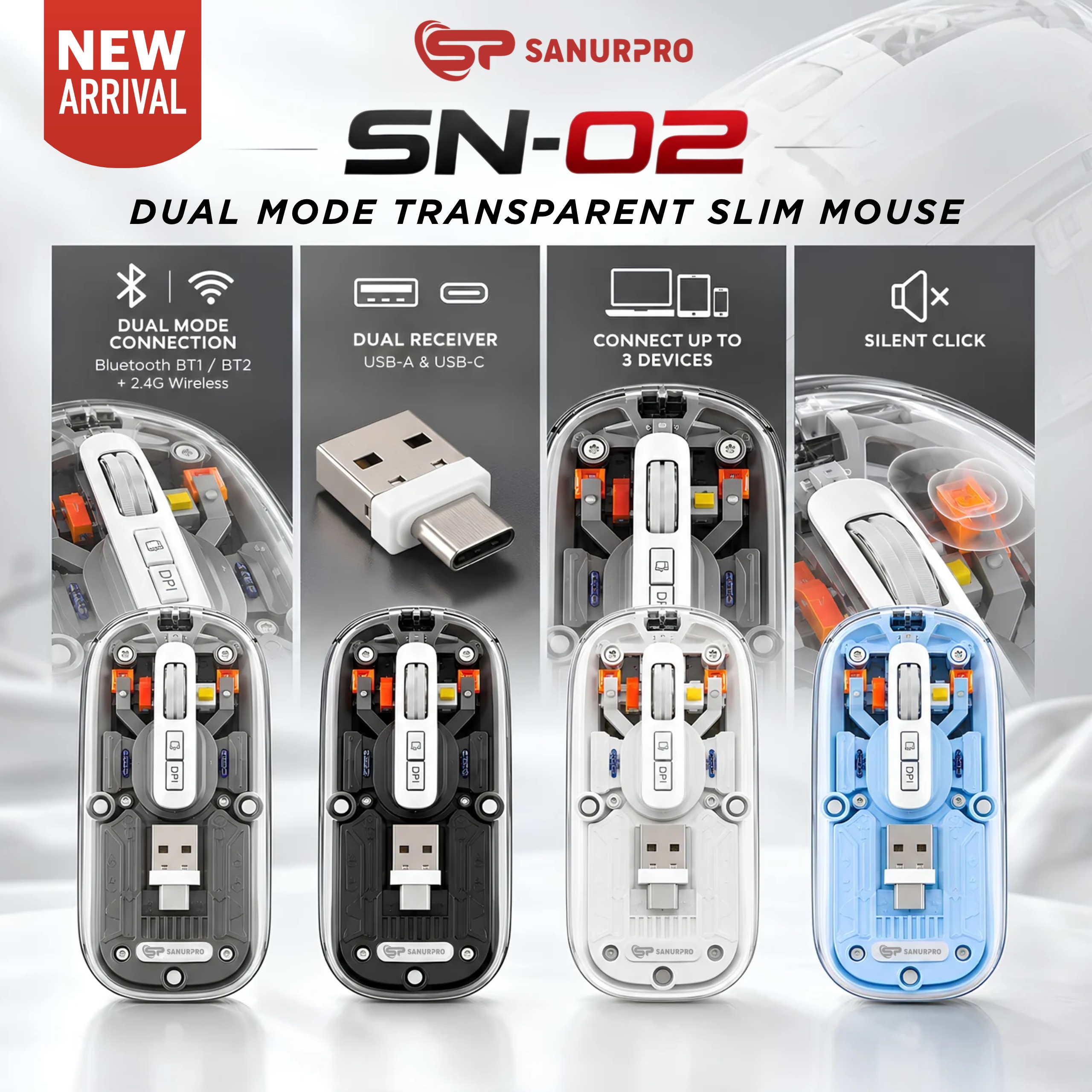 MOUSE SANURPRO SN-02 TRANSPARAN DUAL MODE