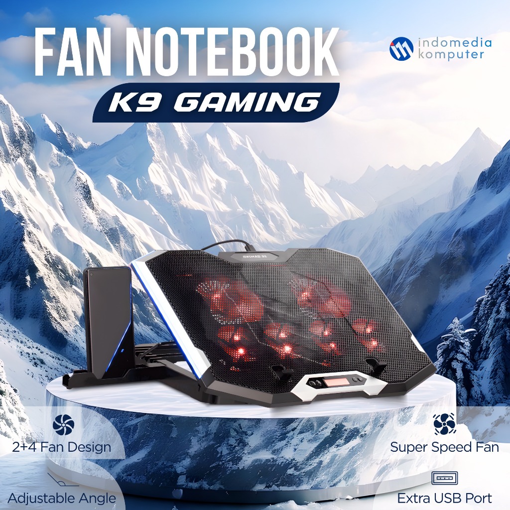 FAN NOTEBOOK K9 GAMING RGB 6 FAN + HOLDER