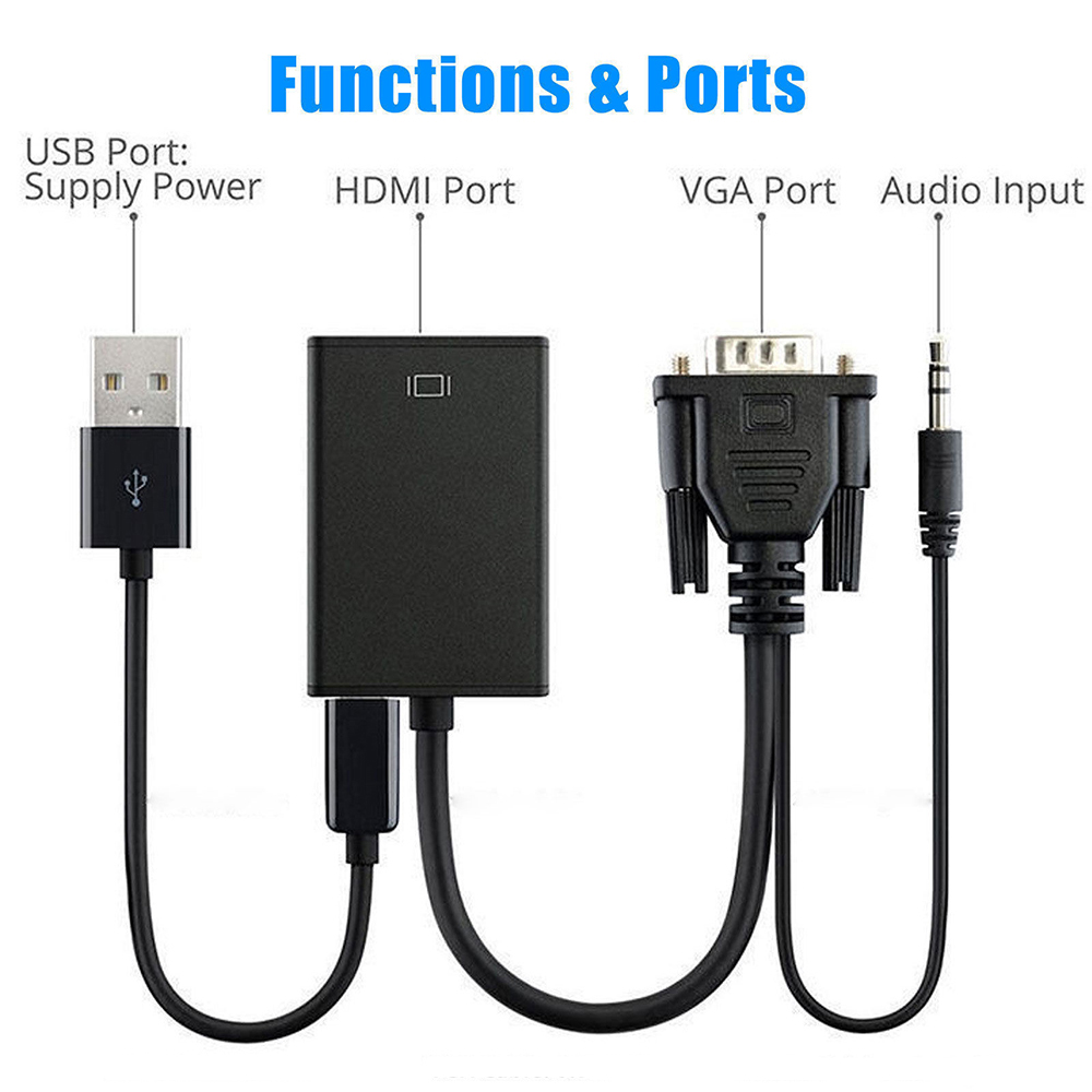 KABEL VGA TO HDMI MALE WITH AUDIO + POWER 1.8M