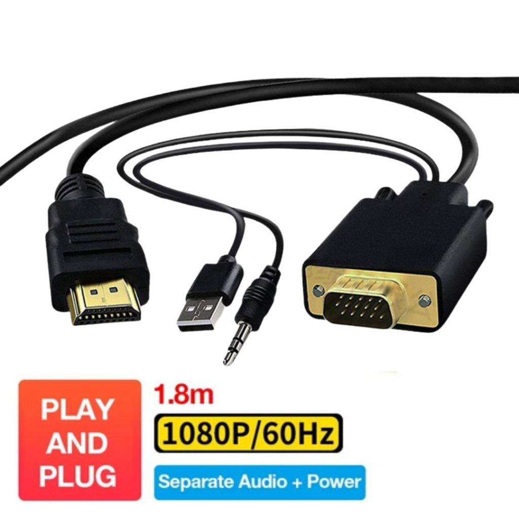KABEL VGA TO HDMI MALE WITH AUDIO + POWER 1.8M